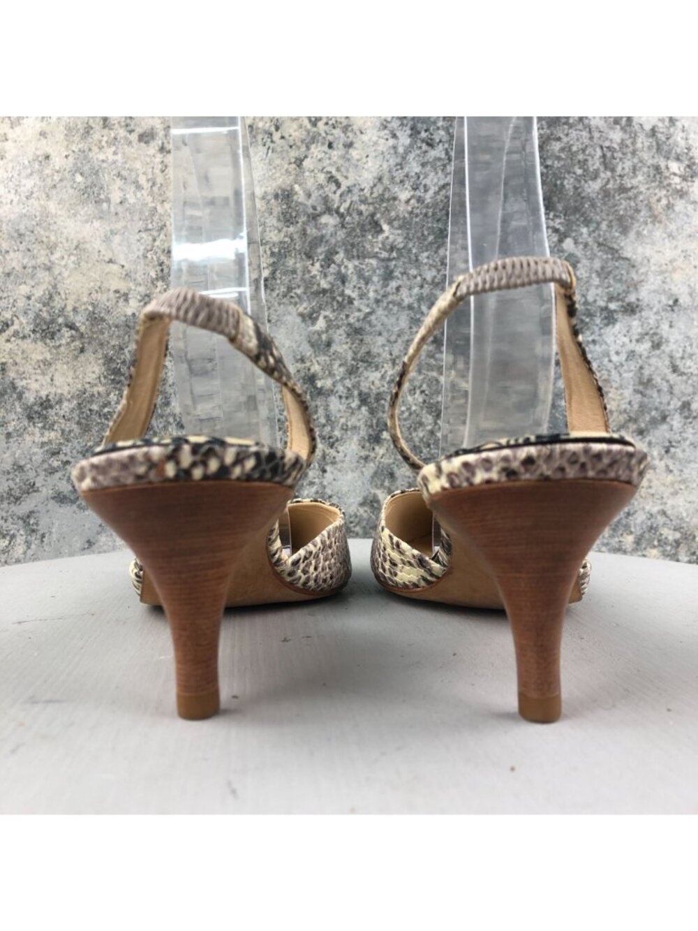 Talbots Women's 9W WIDE Brown Cream Leather Snakeskin Slingback Pumps BRAZIL - Picture 6 of 14
